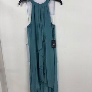 Adrianna Papell Teal Halter High-Low Ruffle Dress